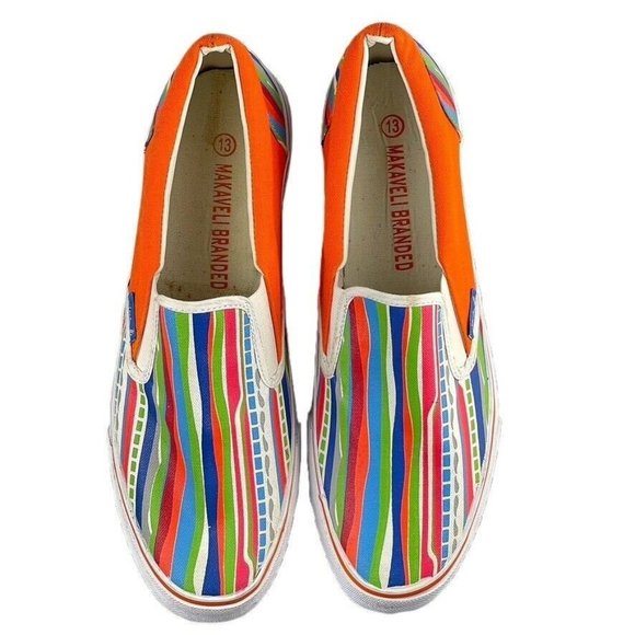 MAKAVELI BRANDED FLY BOY Shoes Multicolor Painted Stripe Canvas Slip-on Mens 13M - Picture 13 of 13